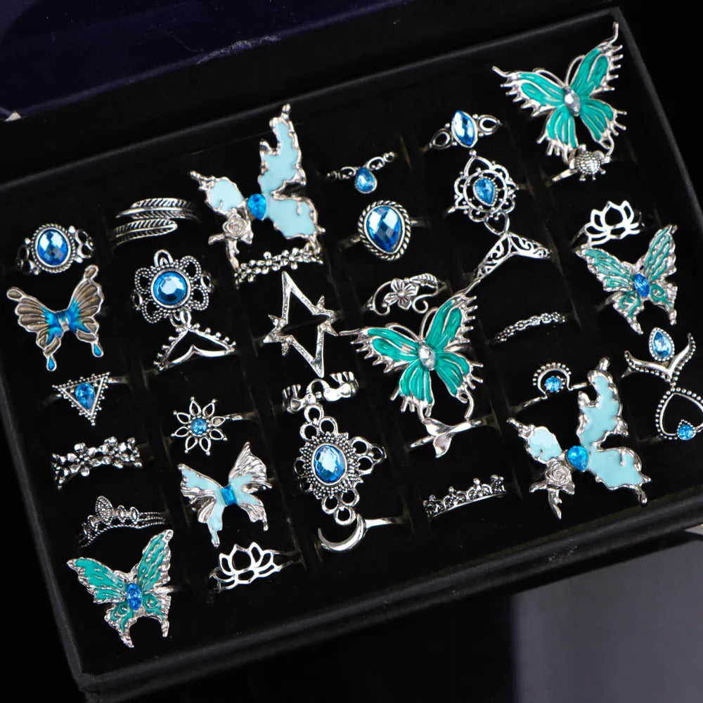 10/20/30Pcs/Lot Fashion Luxury Exquisite Charm Shiny Butterfly Finger Rings For Women Daily Jewelry Accessories Party Gifts