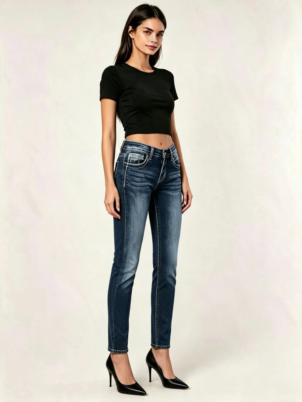 Embroidered Stretch Skinny Jeans