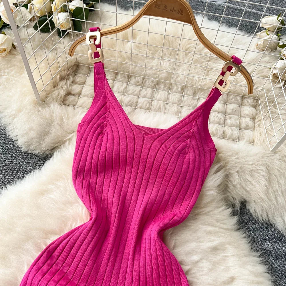 2025 Chic Fashion Sexy Package Hips Rib Knitted Summer Dress Women Slim Elastic Mini Bodycon Party Dress Streetwear Outfits