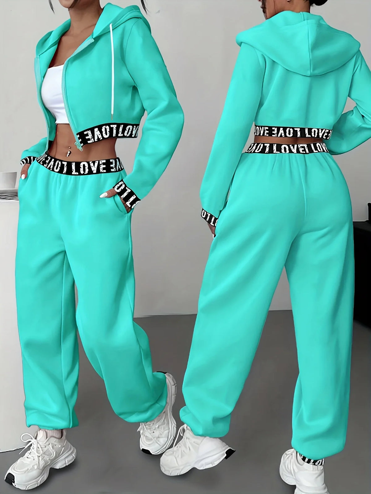 Women'S 2pcs Set, Zippered And Hooded Autumn/Winter Casual Women'S Jacket And Pants, Regular Clothing, Everyday Wear, Fashionable Clothing, Stylish, Soft Fabric, Comfortable Apparel, Matching Set, Women'S