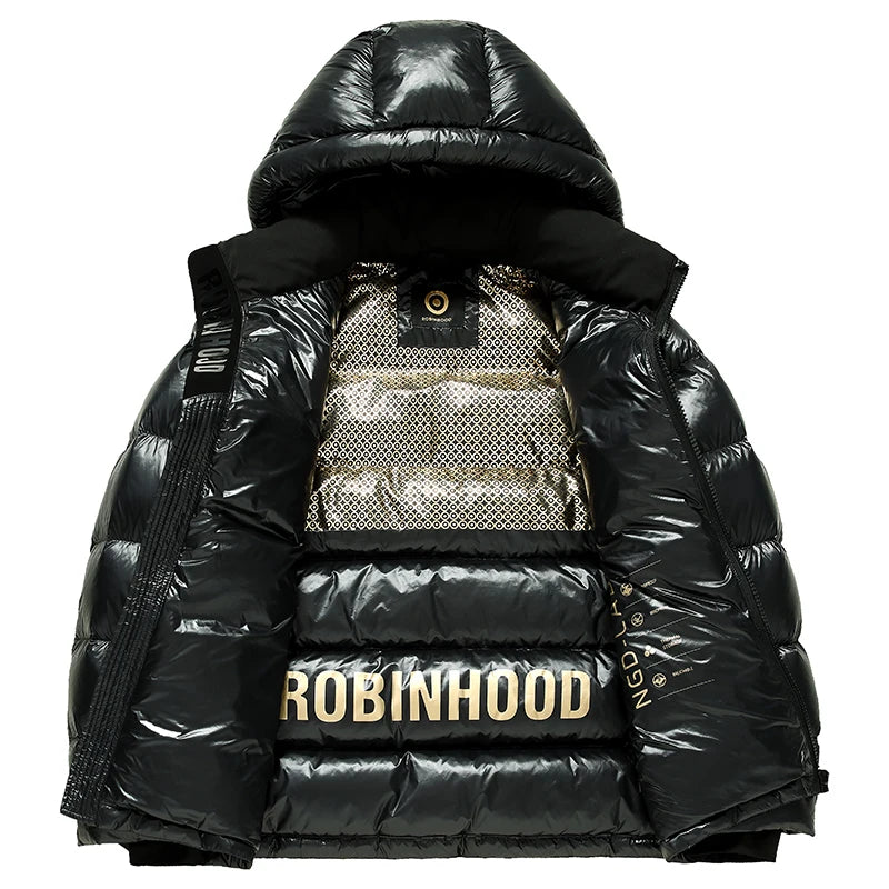New National Standard 90% down Winter Thickened down Jacket, Glossy Hooded Bread Jacket, Youth down Jacket for Men's Wear