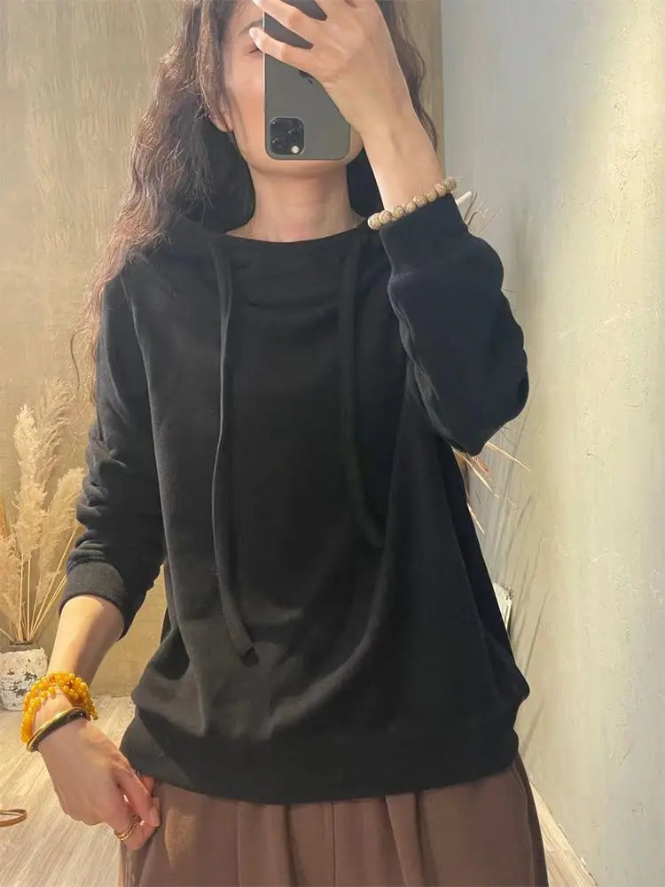 Brown Warm Tech Fleece Hoodie Sweatshirts Long Sleeve Middle-Age Casual Loose Basic Hoodies Autumn Winter Outwear Tops