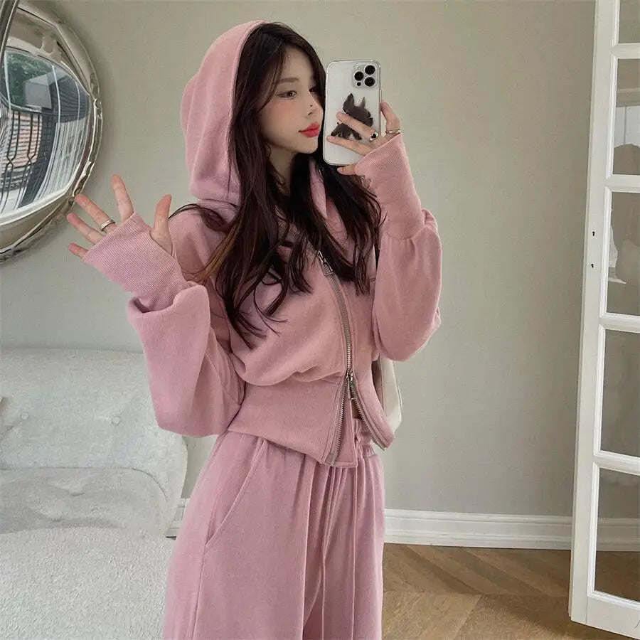 Spring Autumn Women's Sporty Casual Two-Piece Set Student Fashionable Loose Fit Long Sleeve Hoodie And Pants Street Style