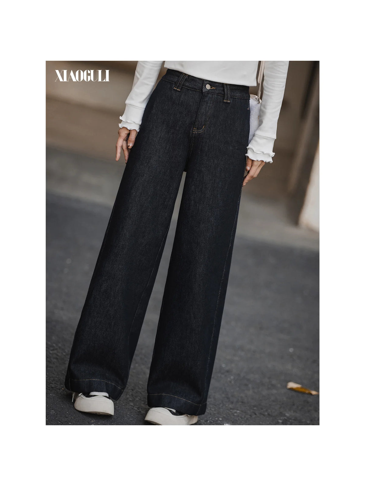 Jeans Outfit Women XIAOGULI 2026 Winter Jeans Women Vintage Thick Fleece‑Lined Denim Wide Leg Pants Casual Versatile Long Trousers Daily Outfit