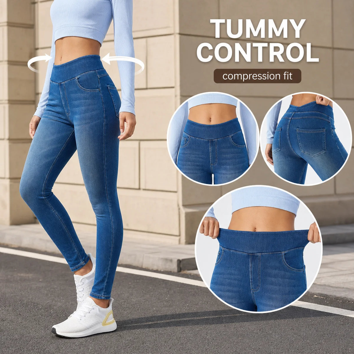 Smoothscape Women’s High Rise Stretch Skinny Jeans Soft Sculpting Denim Pants Tummy Control Slim Fit Pull On Casual Wear
