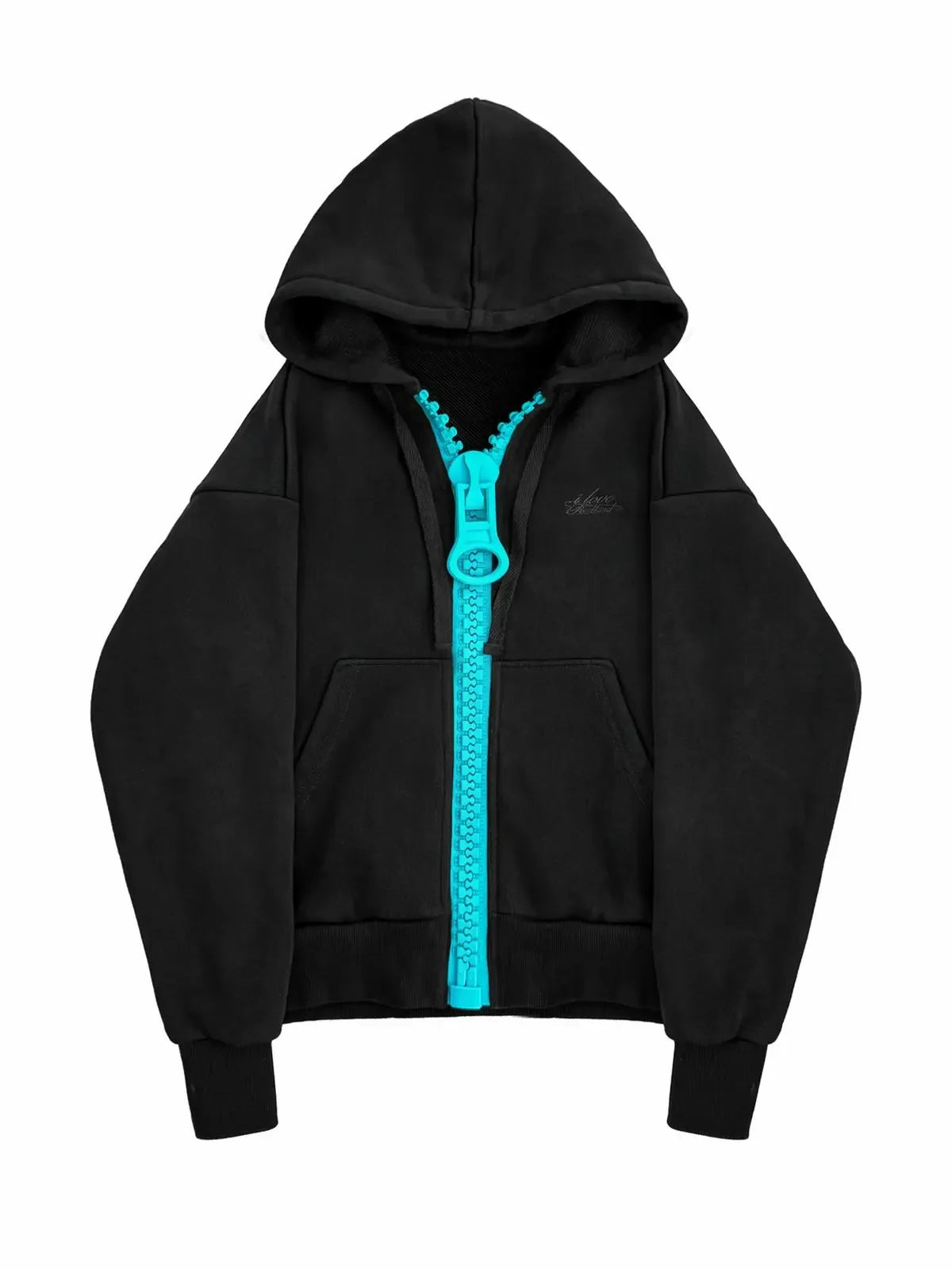 Y2K Contrast Color Big Zipper Cropped Zip Up Hoodie Drop Shoulder Streetwear Hooded Jacket