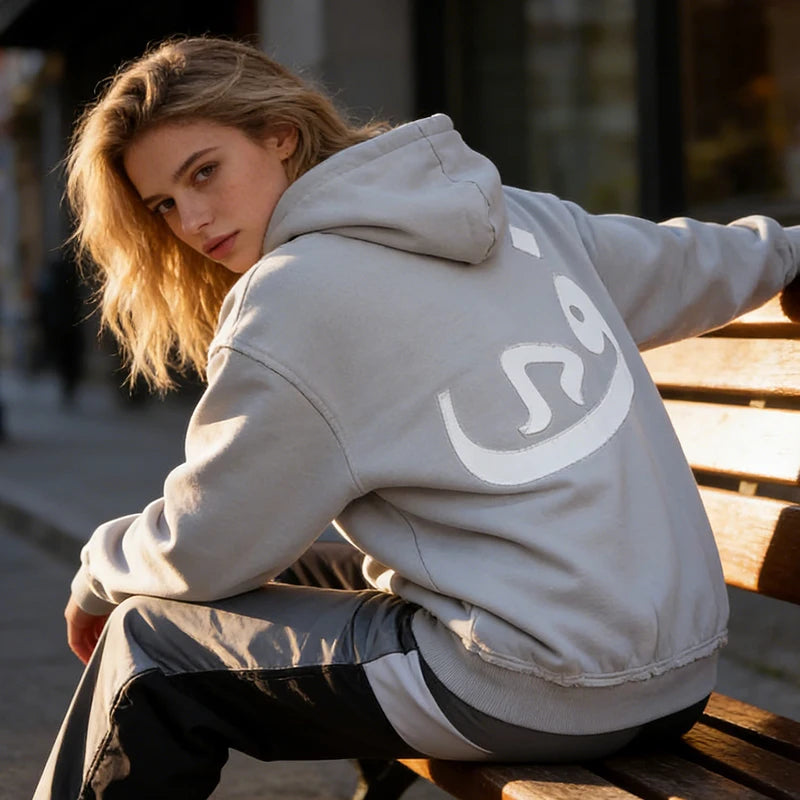 2000s Women Simple Streetwear Autumn Winter Zipper Cardigan Letter Symbol Patchwork Trend Vintage Casual Long Sleeved Hoodies