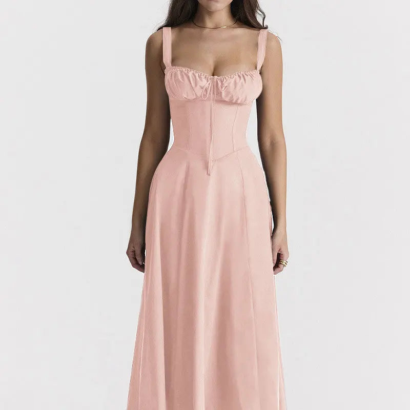 Summer Women Flowers Print Long Dress Adjustable Straps Midi Corset Vacation Beach Dress Flowy Slit Lace Up Going Out Dresses