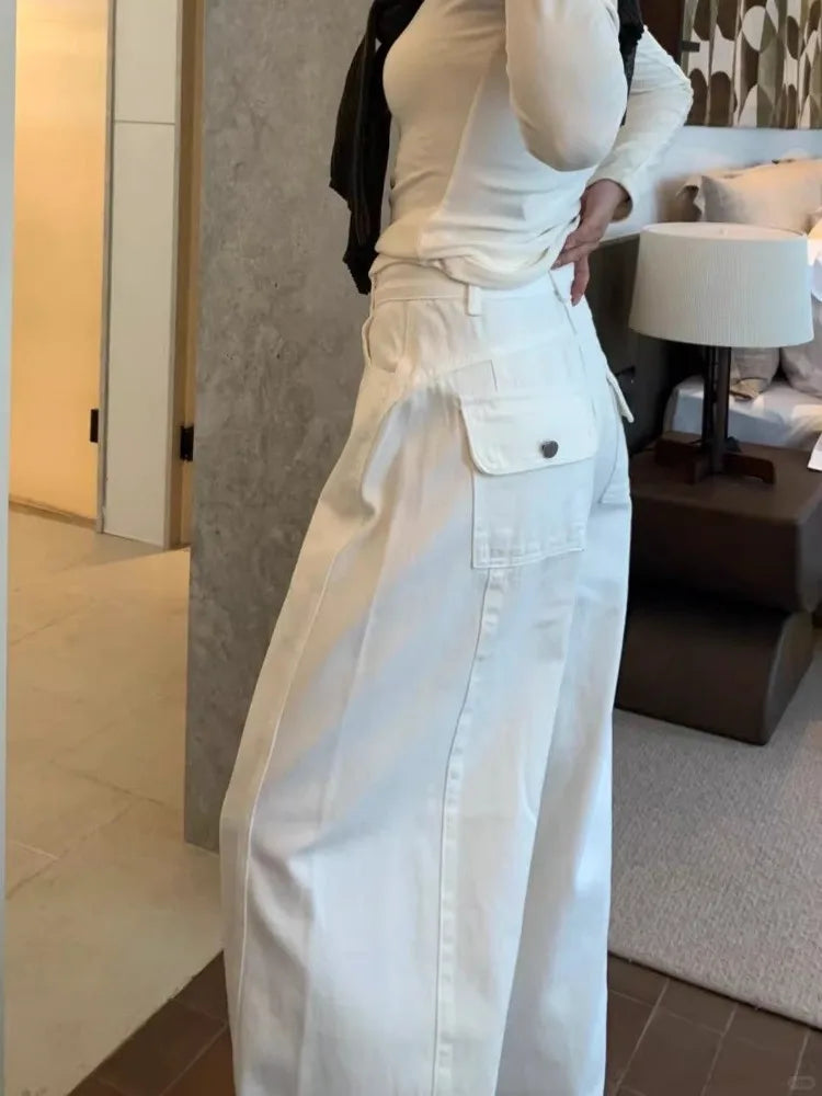 Baggy Barrel Leg White Jeans Women's Wide Leg Loose Oversized Denim Pants Spring Fashion Korean Style Y2K Pants Streetwear