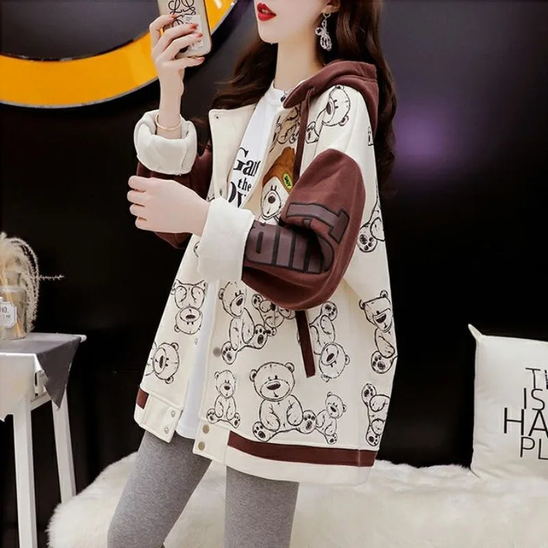 Graphic Female Hooded Top Warm Cold Youthful Clothes Long Sleeve New in Coat Thick Autumn and Winter Women's Hoodies Sweatshirt