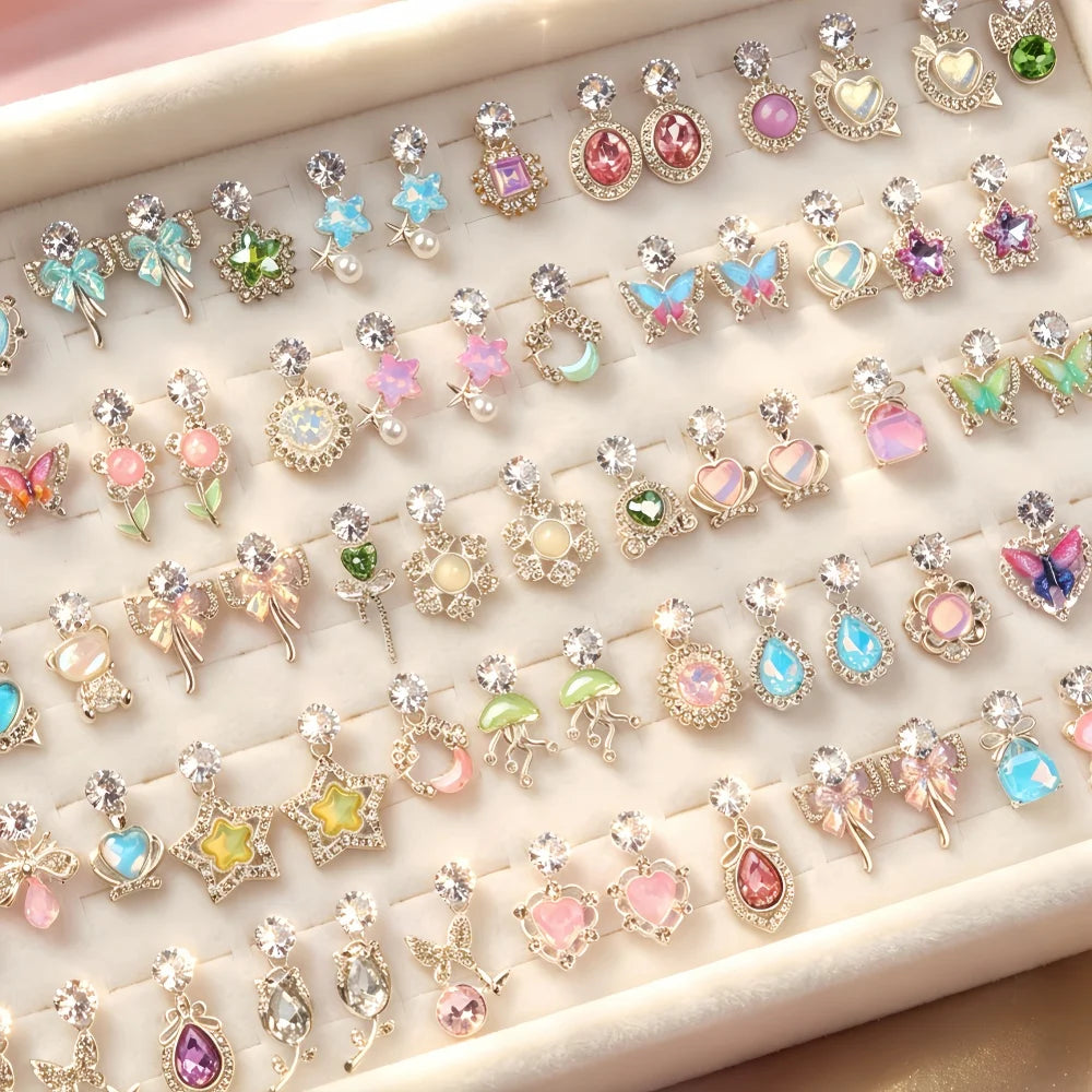 6/12/24Pairs Luxury Y2K Colorful Rhinestone Stud Earrings Set For Women Butterfly Star Mix Cute Jewelry Wedding Party Gifts
