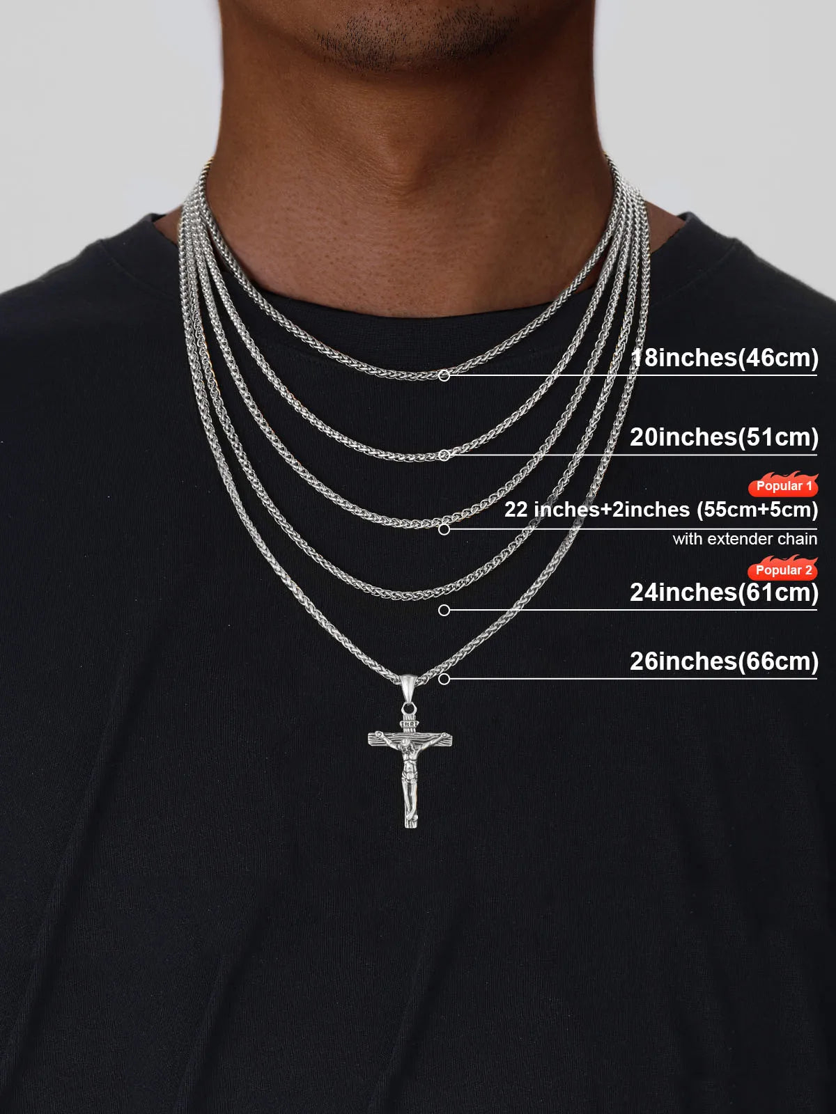 U7 Crucifix Cross Necklaces for Men Woman Pendant with 18/20/22/24/26 inches Chain 316L Stainless Steel Religious Jewelry Gift