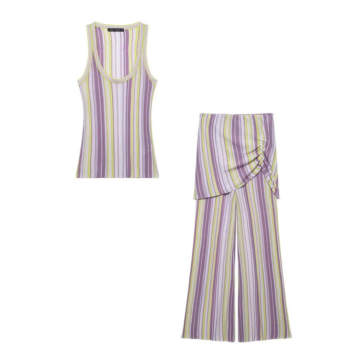 Fashionable Striped Knitted Women's Clothing ZR Style Spring Summer Arrival Two-Piece Set Long Skirt Pants No Sleeve
