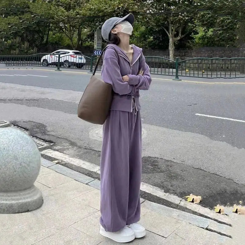 Spring Autumn Women's Sporty Casual Two-Piece Set Student Fashionable Loose Fit Long Sleeve Hoodie And Pants Street Style