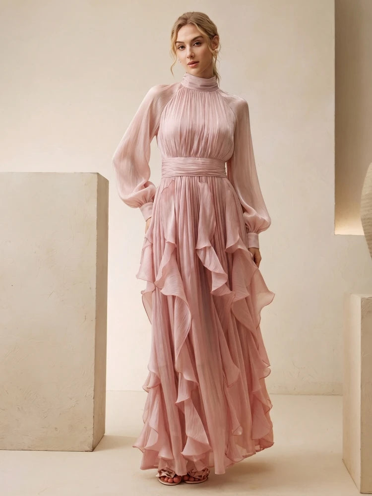 Dresses Cimmuovere Elegant Party Dresses for Women 2026 Chic Long Puff Sleeve Tiered Evening Gown With Zipper Long Dress For Wedding