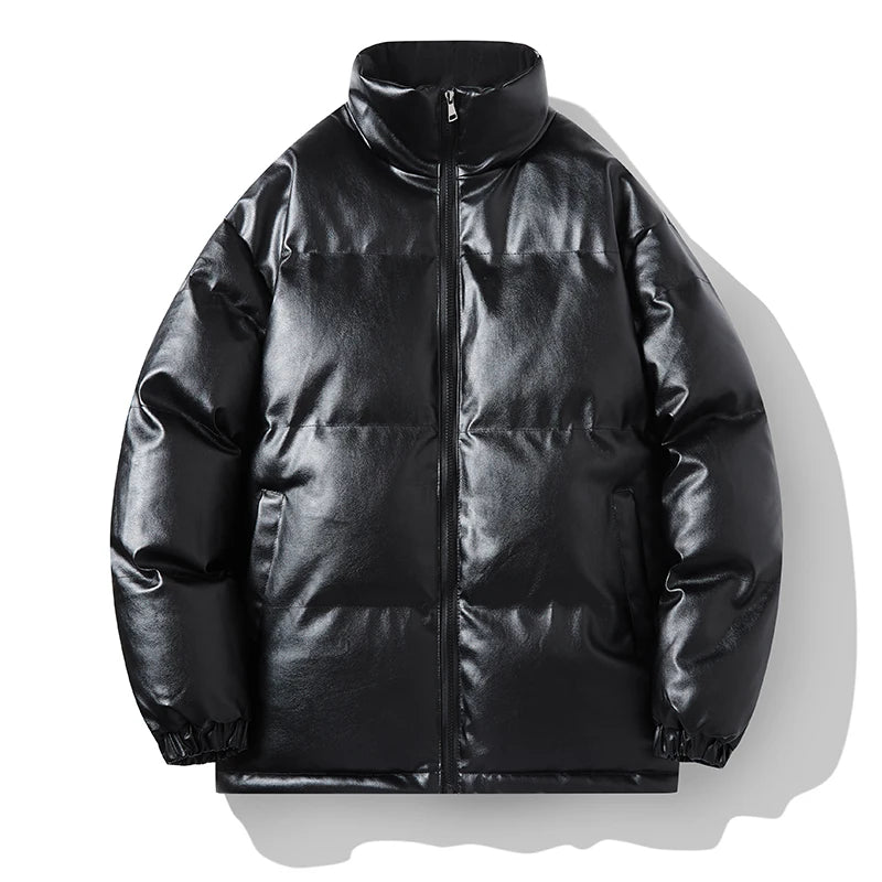 New Pu Leather White Duck Down Jacket Outwear Men's Parkas Warm Basic Style Casual Jackets Winter Puffer Jacket Solid Color Coat
