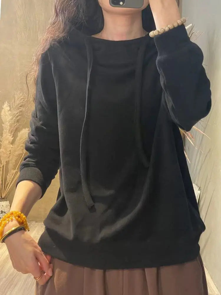 Brown Warm Tech Fleece Hoodie Sweatshirts Long Sleeve Middle-Age Casual Loose Basic Hoodies Autumn Winter Outwear Tops