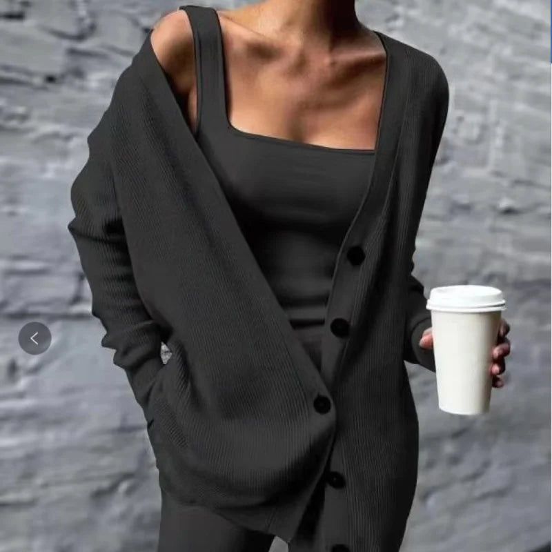 Autumn and Winter Women's Cross-border Knitting Amazon Western Women's Jacket Vest Pants Three-piece Set