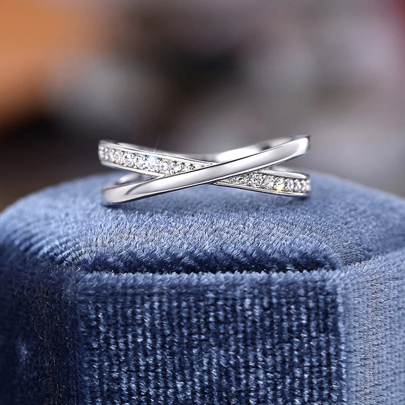 Huitan Fashion Silver Color Cross Ring Lady Trendy Low-key Jewelry with Brilliant Zirconia Stylish Daily Accessories for Women