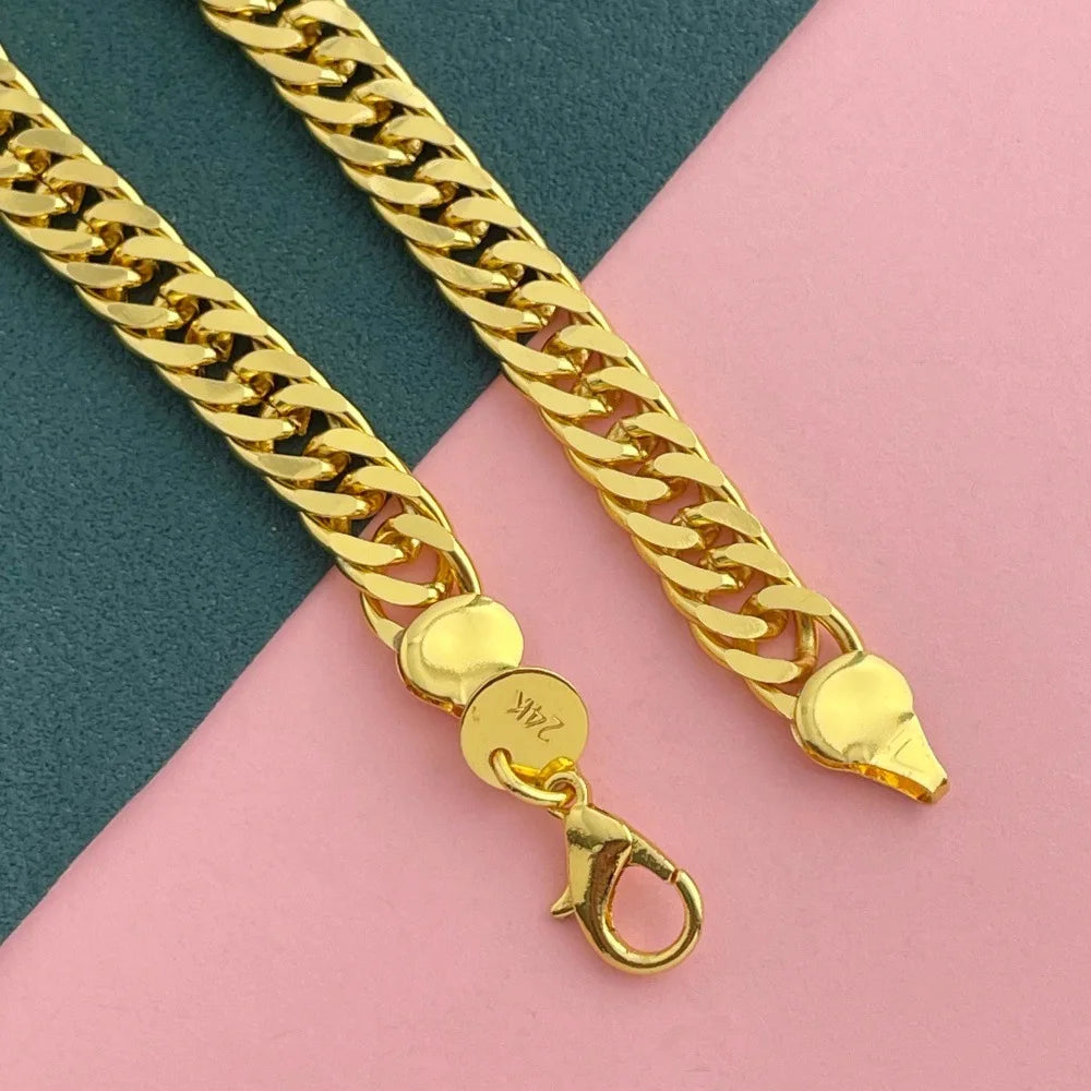 Necklace & Trendy Neutral 8MM Double Clasp Side Necklace 18-24" For Women 24K Gold AU999, Unisex & versatile chic