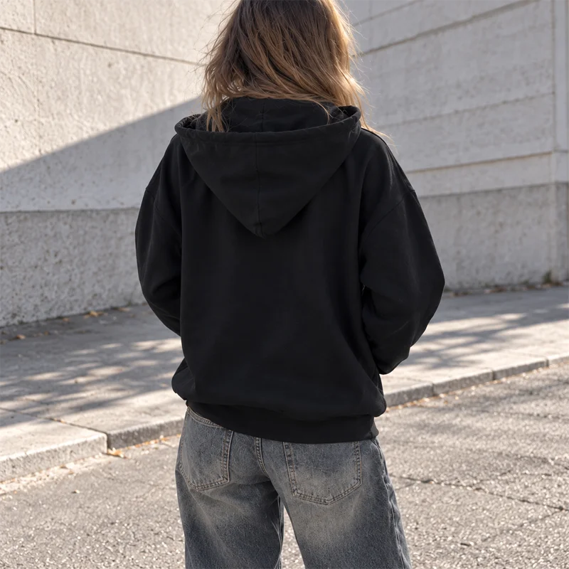 Women Zip Up Hoodie Letter Print Long Sleeve Oversized Sweatshirt Casual Y2K Streetwear Jacket Black Red Hooded Top for Women