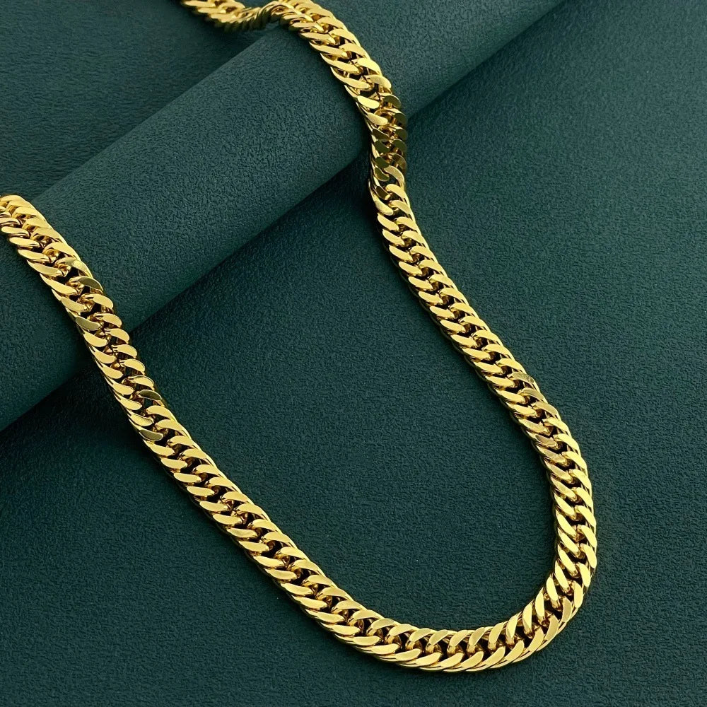 Necklace & Trendy Neutral 8MM Double Clasp Side Necklace 18-24" For Women 24K Gold AU999, Unisex & versatile chic
