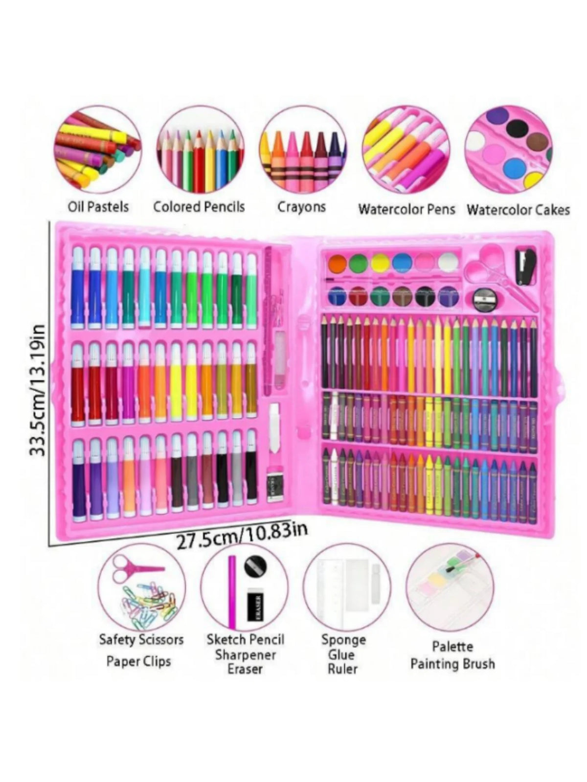 168pcs/150pcs Kids Art Painting Set, Colored Pencils Erasers Paint Box Complete Drawing Supplies Kit, Creative Art Craft Toy, Back To School Gift for Children, Packaging Pattern & Internal Component Colors Random