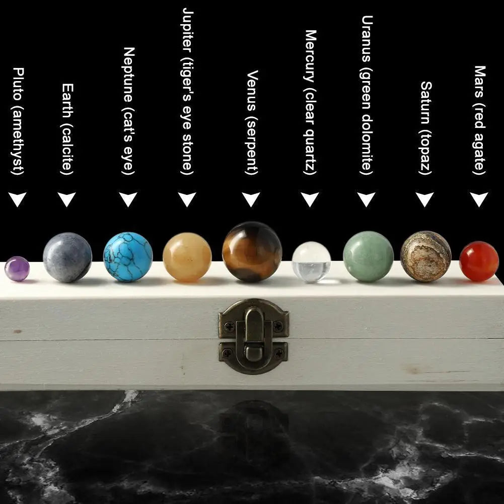 Solar System Natural Crystal Gemstones Set 9 Planets Sphere Ball Stone Galaxy Model Ornaments Gift Home Office Decor