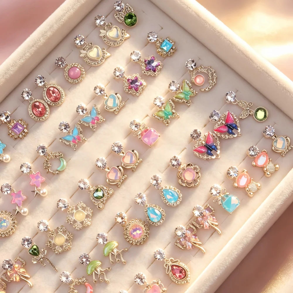6/12/24Pairs Luxury Y2K Colorful Rhinestone Stud Earrings Set For Women Butterfly Star Mix Cute Jewelry Wedding Party Gifts