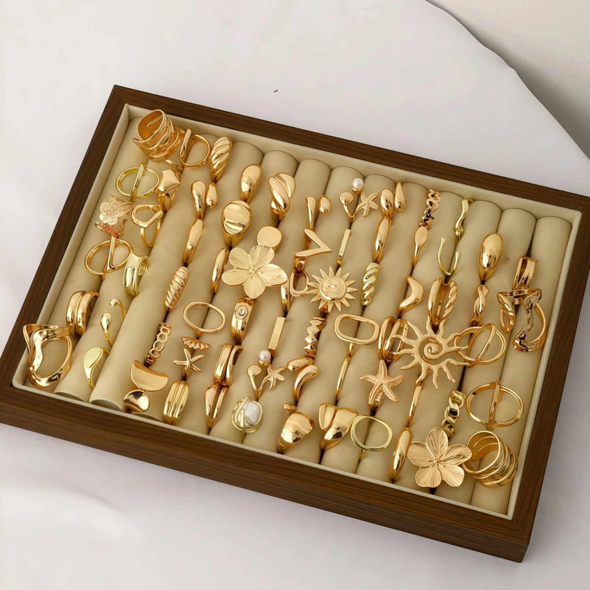 6/8/12/24/36/48/100Pieces Fashion Flowers Sun Geometry Open Rings Set For Women Mix Style Trendy Daily Jewelry Party Gifts