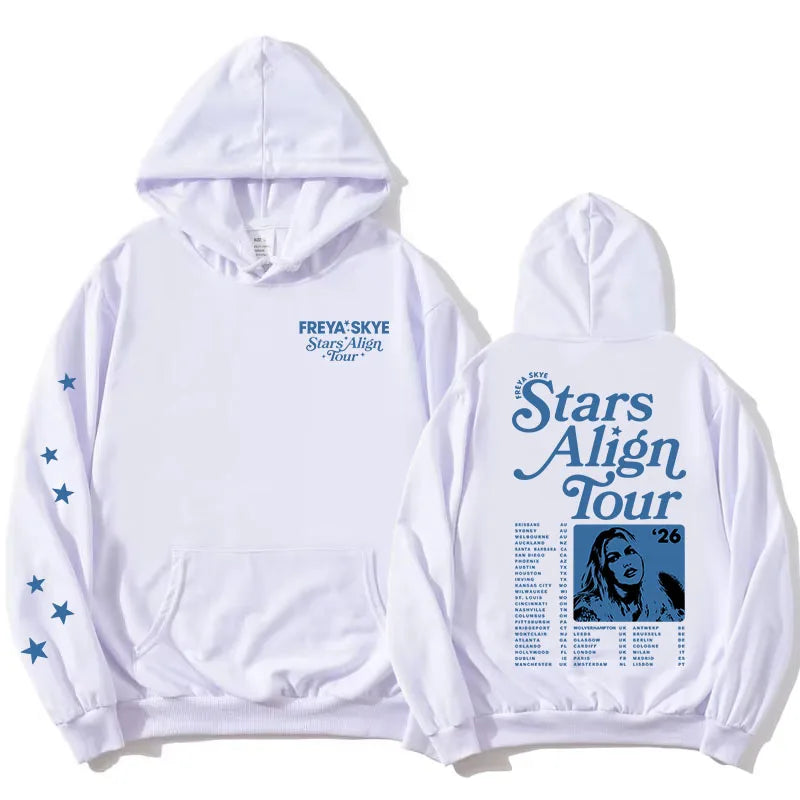 Unisex Streetwear Freya Skye Stars Align Tour Hoodies Long Sleeve Women Men Sweatshirt with Pocket Graphic Print Merch Pullovers