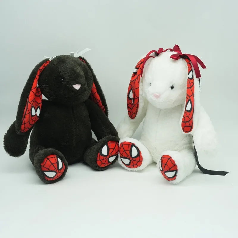 Stuffed Plush Funny Dropping Ear Rabbit Plush Cute Bunny With Spiders Man Print Pattern Stuffed Doll Halloween Christmas Collectors Fans Gift