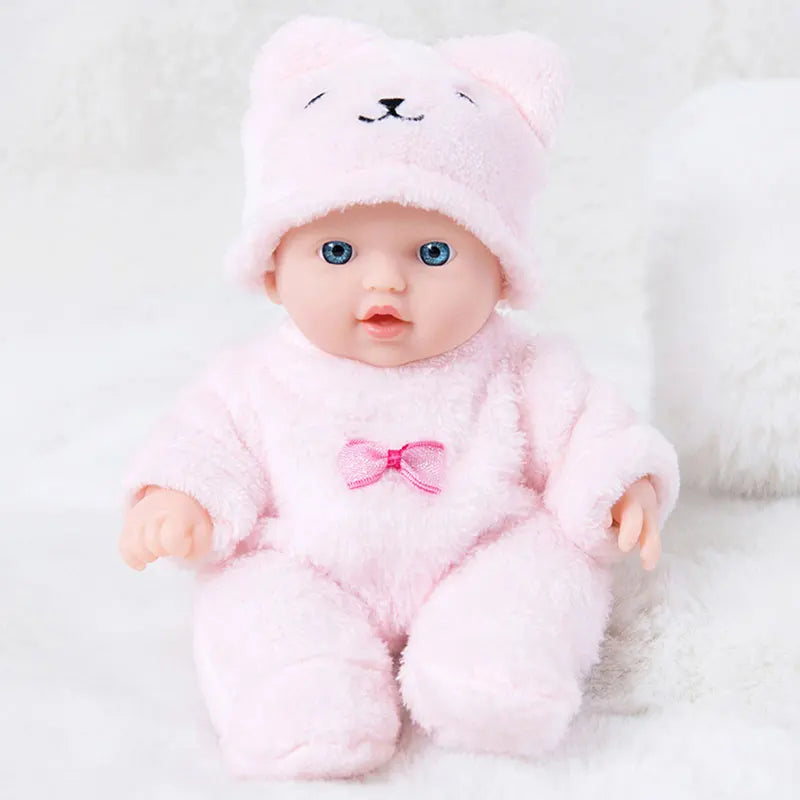 8Inch/20cm Cute Baby Doll With Plush Bear Pajamas Waterproof Vinyl Bebe Doll Toddler Reborn Doll Girls Birthday Gifts