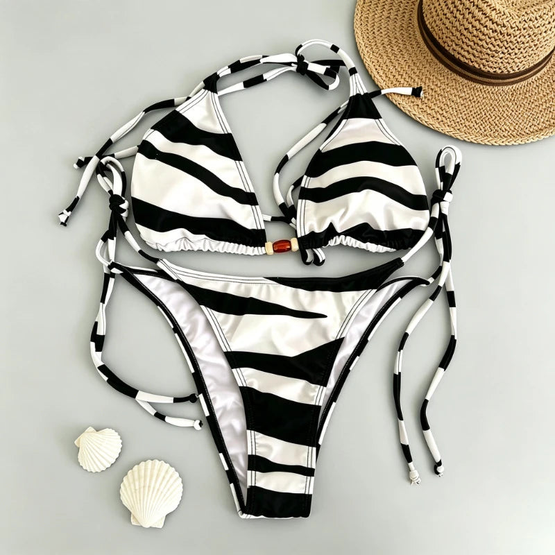 2026 Swimwear High-End Sexy Two-Piece Bathing Suit Women's Bikini Set Adjustable Tie Side Bandage Summer Beach Push Up