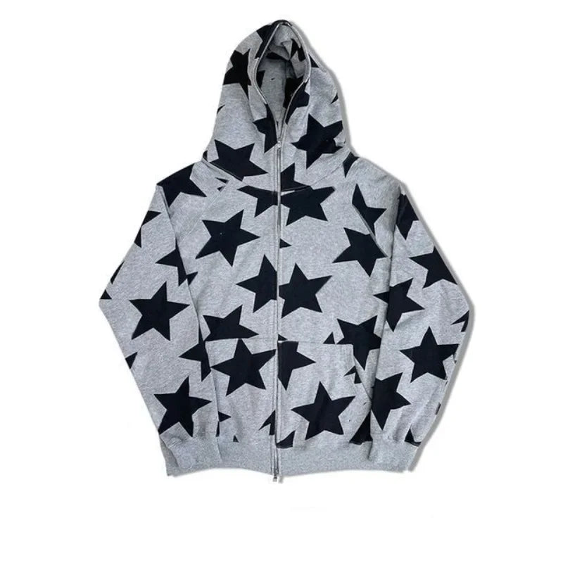 Y2k Clothes Vintage Star Oversized Sweatshirt Jacket Harajuku Goth Long Sleeve Women Sweatshirt 2000s Hip Hop Zip Up Hoodies Top