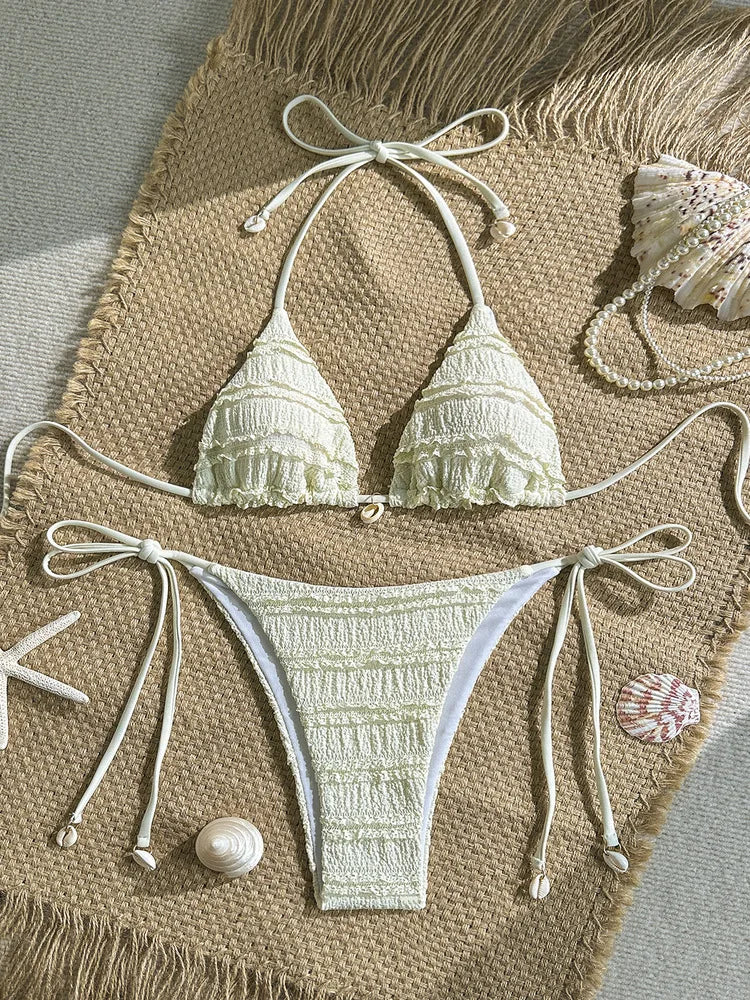 New In Summer Beach Swimwear Woman 2026 Solid Color Fashion String Bikinis Sets Female Sexy 2 Piece Swimsuit