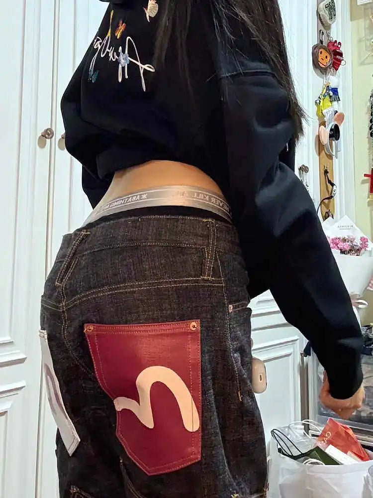 Women's Baggy Cargo Jeans Abi Y2k Japanese Streetwear Hip-pop Goblin Core Cyber Punk Denim Pants Grunge Designer Harajuku Cowboy