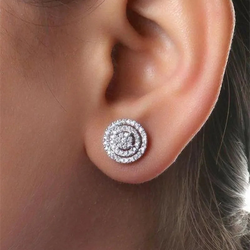 Huitan Round-shaped Cubic Zirconia Stud Earrings Dainty Ear Stud Earrings for Women Fashion Versatile Accessories Trendy Jewelry