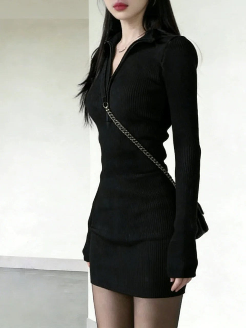Casual Dress Long Sleeve Women's Dress Autumn Winter Fashion Slim Fit Bodycon Skirt Invisible Zipper High Waist Medium Stretch Casual Wear