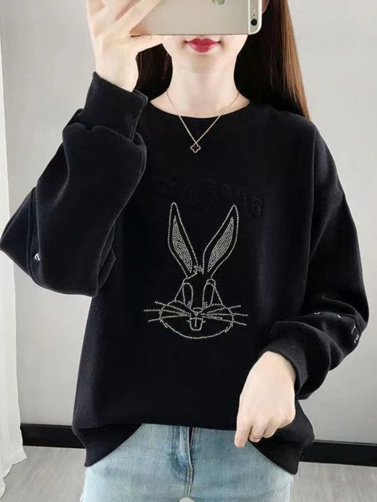 Sweatshirt High Waist Loose Fit Long Sleeve Sweatshirt Women's Fashionable Korean Style Versatile Slimming Short Design Autumn Winter Top