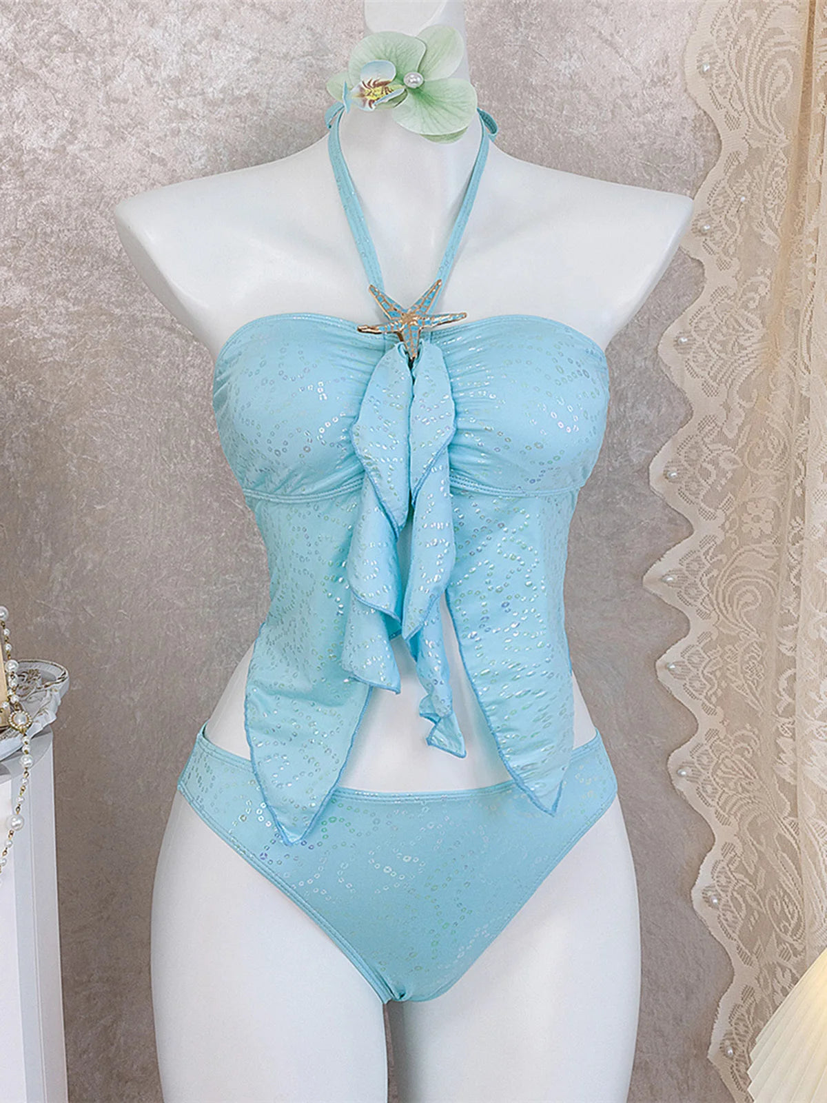 S - XL Bather Bathing Suit Swim Metal Star Tankini Halter Bikini Women Swimwear Female Swimsuit Two-Pieces Bikini Set M46