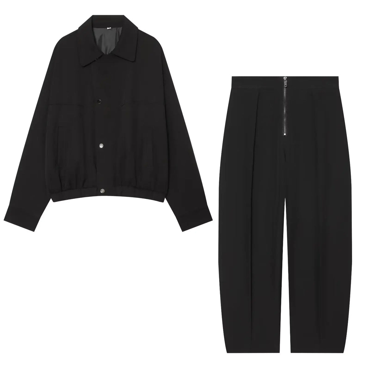 BSAY Korean Minimalist Matching Set Women Lapel Cropped Jacket High Waist Front Zip Wide Leg Pants Daily Office Casual Outfit