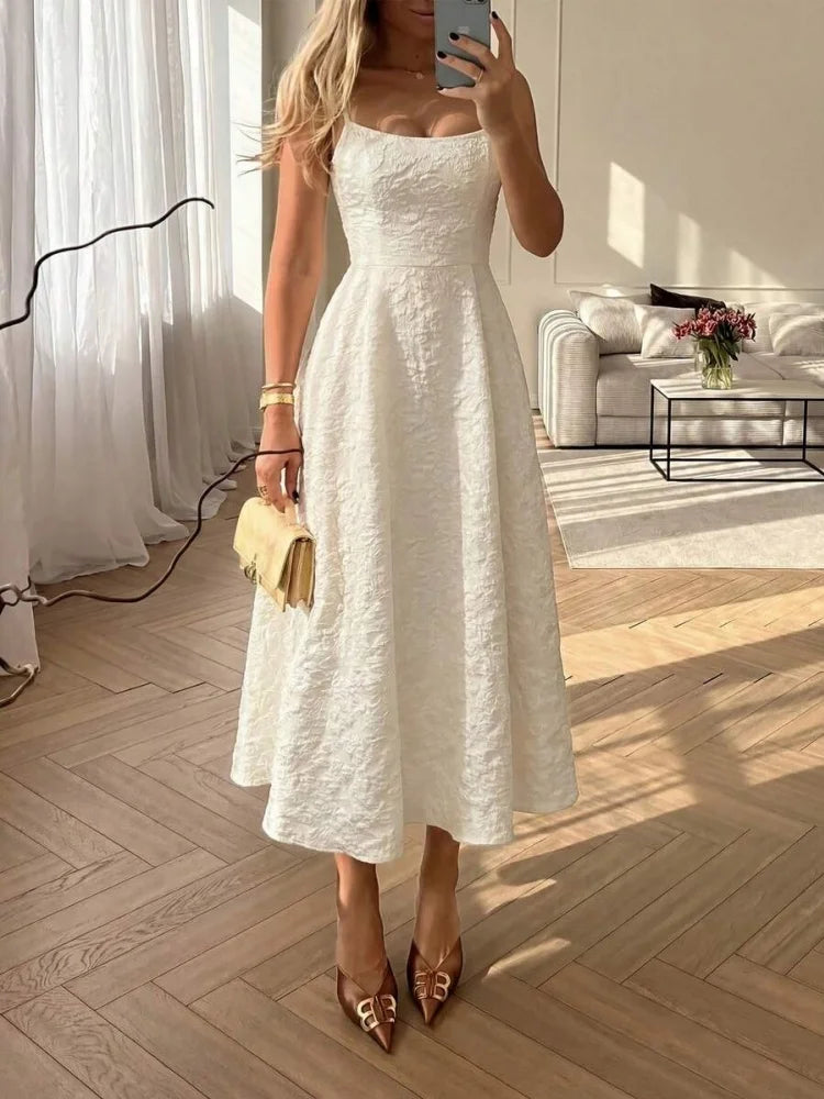 Women Solid Color Sleeveless U-Neck Zipper Backless A-line Maxi Dress Summer Sexy Elegant Dating Casual Daily Streetwear Clothes
