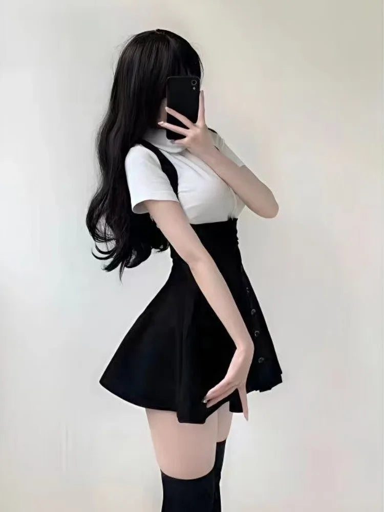 Summer Sweet Spicy Short Collar Two-Piece Set Miniature Girl School Style Skirt And Blouse Set Trendy Fashion Ensemble