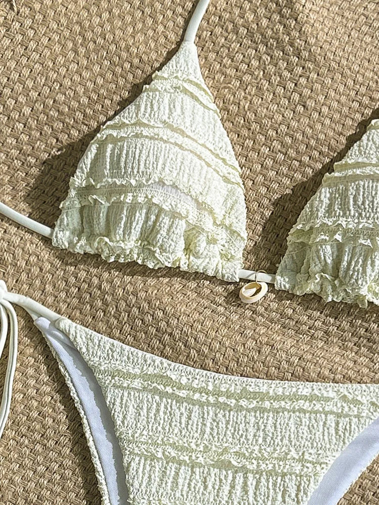 New In Summer Beach Swimwear Woman 2026 Solid Color Fashion String Bikinis Sets Female Sexy 2 Piece Swimsuit