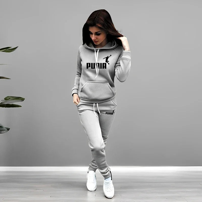 Autumn Winter Daily Casual Sporty Hoody Outfit Women's Jogger Set Hoodies and Sweatpants Female Home Outdoor Comfort Sportswear
