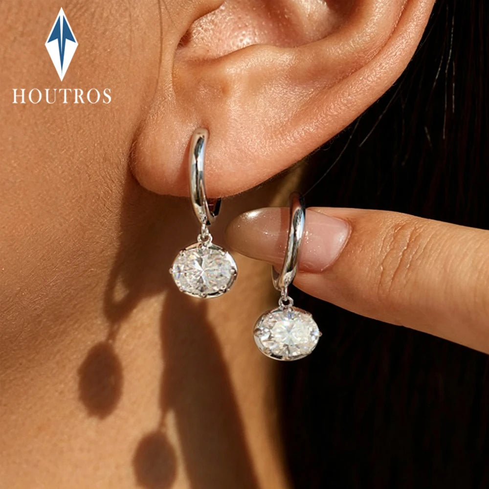 Earrings 1.5Carat Moissanite 1.5Carat Oval Cut Moissanite Huggie Hoop Earrings for Women 925 Sterling Silver Bezel Set Solitaire Diamond Drop Earring Jewelry