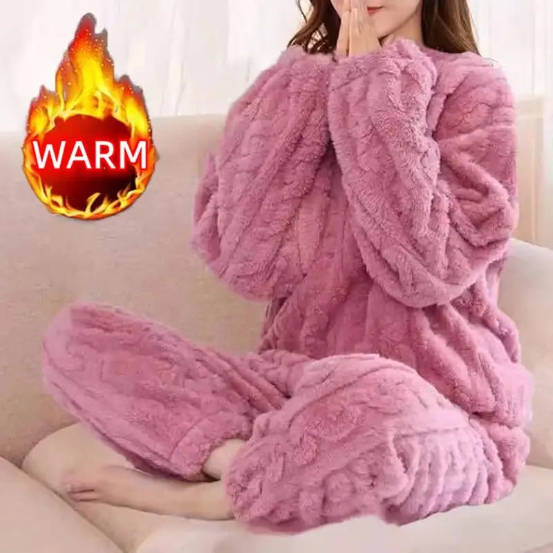 Warm Long Sleeve Home Clothes Pajama Set Cozy Sleepwear Two-Piece Set Long Pants round Neck Overhead Spring Collection