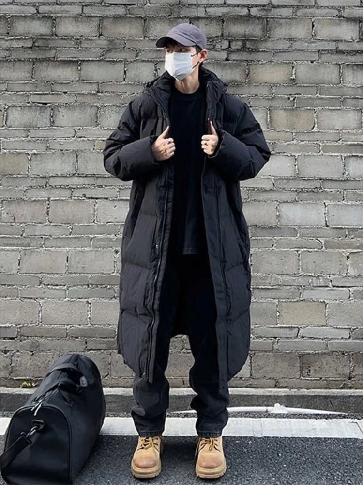 ​Men's Winter Jacket Down Cotton Parka with Hood Knee High Windproof Coat for Extreme Cold Weather Athletic Outdoor Apparel​