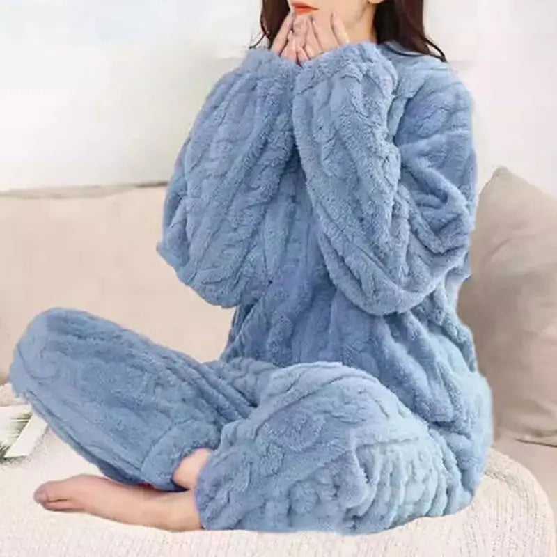 Warm Long Sleeve Home Clothes Pajama Set Cozy Sleepwear Two-Piece Set Long Pants round Neck Overhead Spring Collection